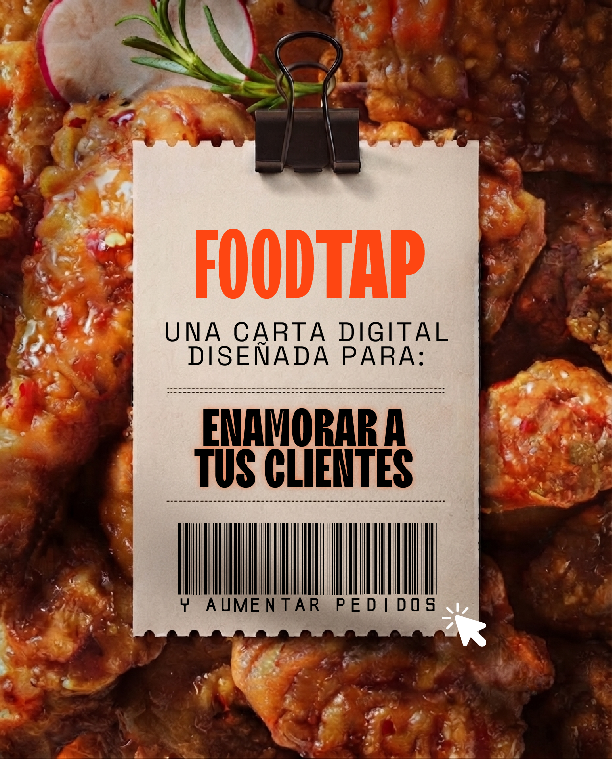 Ticket publicitario de FoodTap con carta interactiva diseñada para mejorar la experiencia del cliente y la conversión